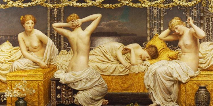 E florinjta dehëse dhe hiret joshëse të grave në pikturën “Një natë vere” nga Albert Moore