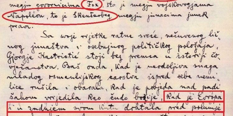 Skënderbeu “Kur Europa dridhej […], skifteri arbëror nuk dinte se çfarë ishte disfata, çfarë ishte robëria, çfarë ishte frika”