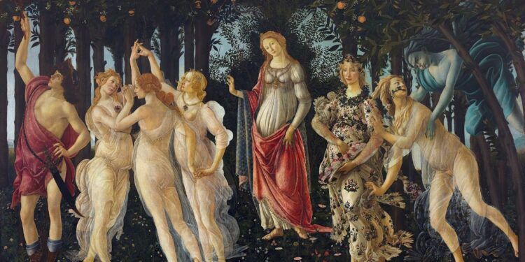 Nuancat e heshtura në zbehje të Sandro Botticellit, të cilat shoqërojnë ritmin e larmishëm të kompozimit me një notë melankolike