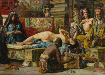 “Gjerdani i ri” i piktorit orientalist, Gyula Tornai, një çast në botën idilike të haremit