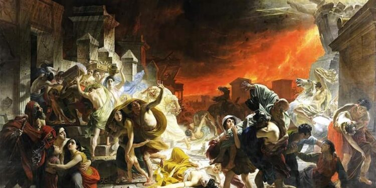 Tmerri ngjethës dhe sytë përgjërues në “Dita e Fundit e Pompeit” të piktorit rus, Karl Bryullov