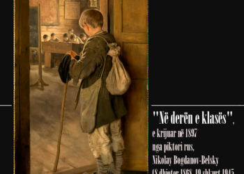 “Në derën e klasës”, tabloja ngjethëse e rusit Nikolay Bogdanov-Belsky