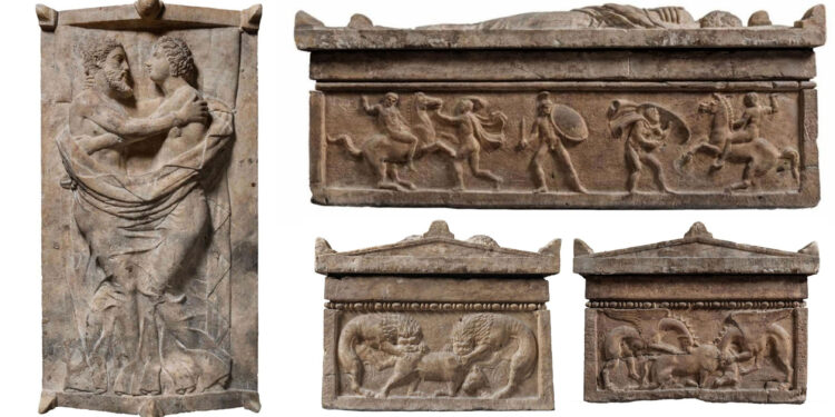 Përqafimi i përjetshëm në sarkofagun e Thanchvil Tarnait dhe Larth Tetnies në Vulcin e Italisë së lashtë