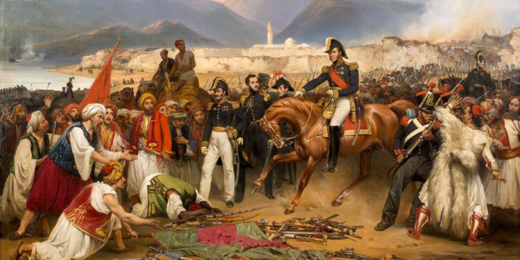 “Dorëzimi i kalasë së Moresë gjeneralit francez, Nicolas Joseph Maison”, historia në pikturë