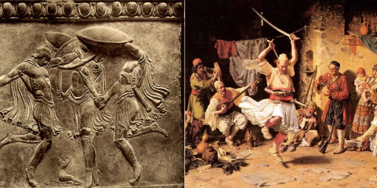 “Vallja e Kuretëve”, “Vallja e Shpatave” nga relievi i vitit 100 pas Krishtit nw tablonë e kroatit Paja Jovanoviç