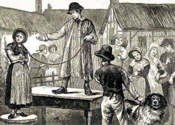 Një burrë që nxjerr në ankand gruan e tij, viti 1832, në qytetin anglez të Carlisle